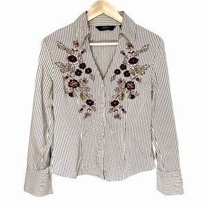 Express Embroidered Floral Long Sleeve Button Down